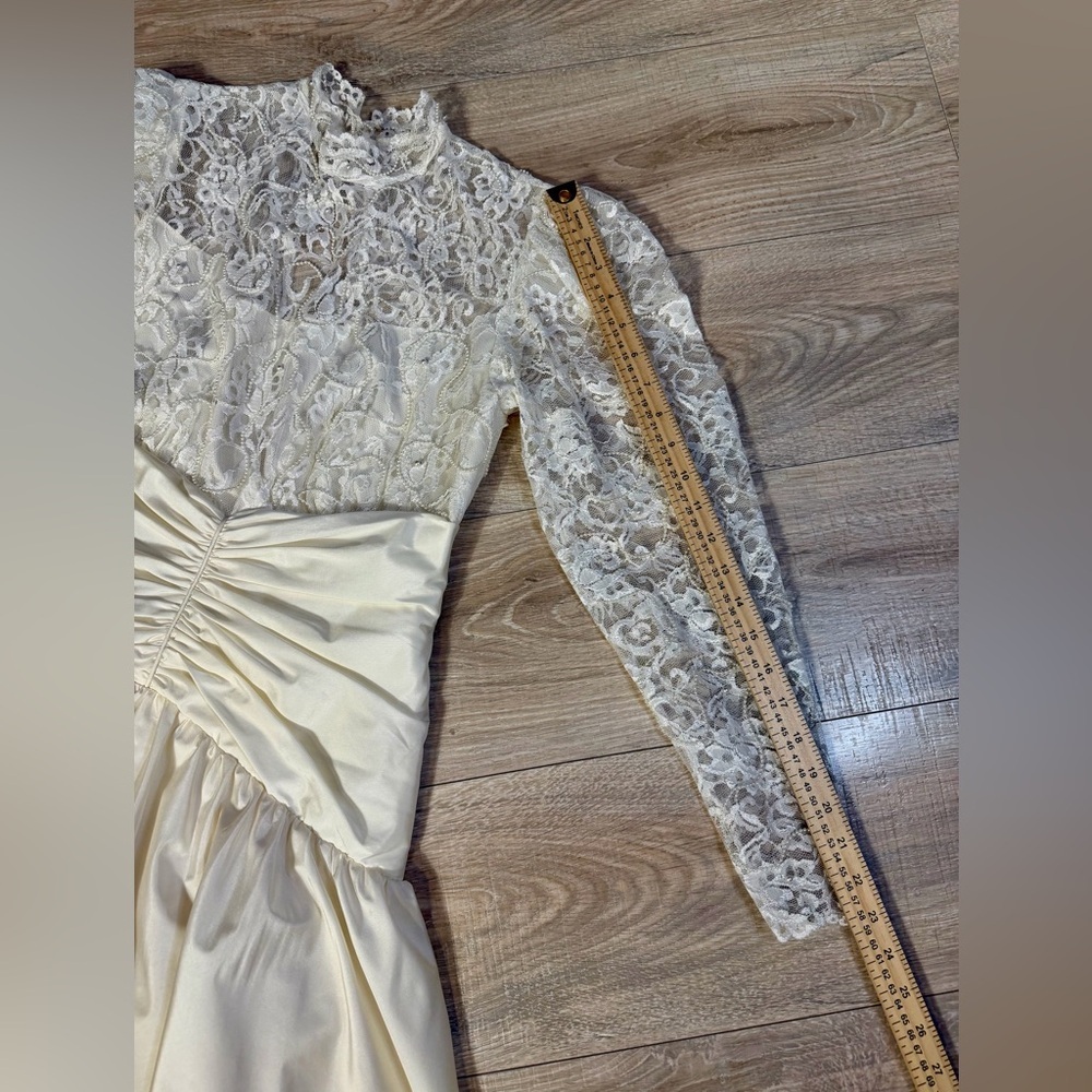 Dessy Creations Vintage Ivory Lace Tea-Length Wedding Dress Ruched Waist - Picture 16 of 16